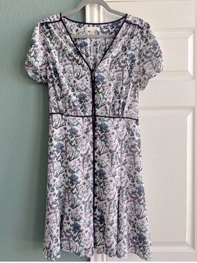 Chelsea & Violet White Floral Mini Dress with Navy Trim